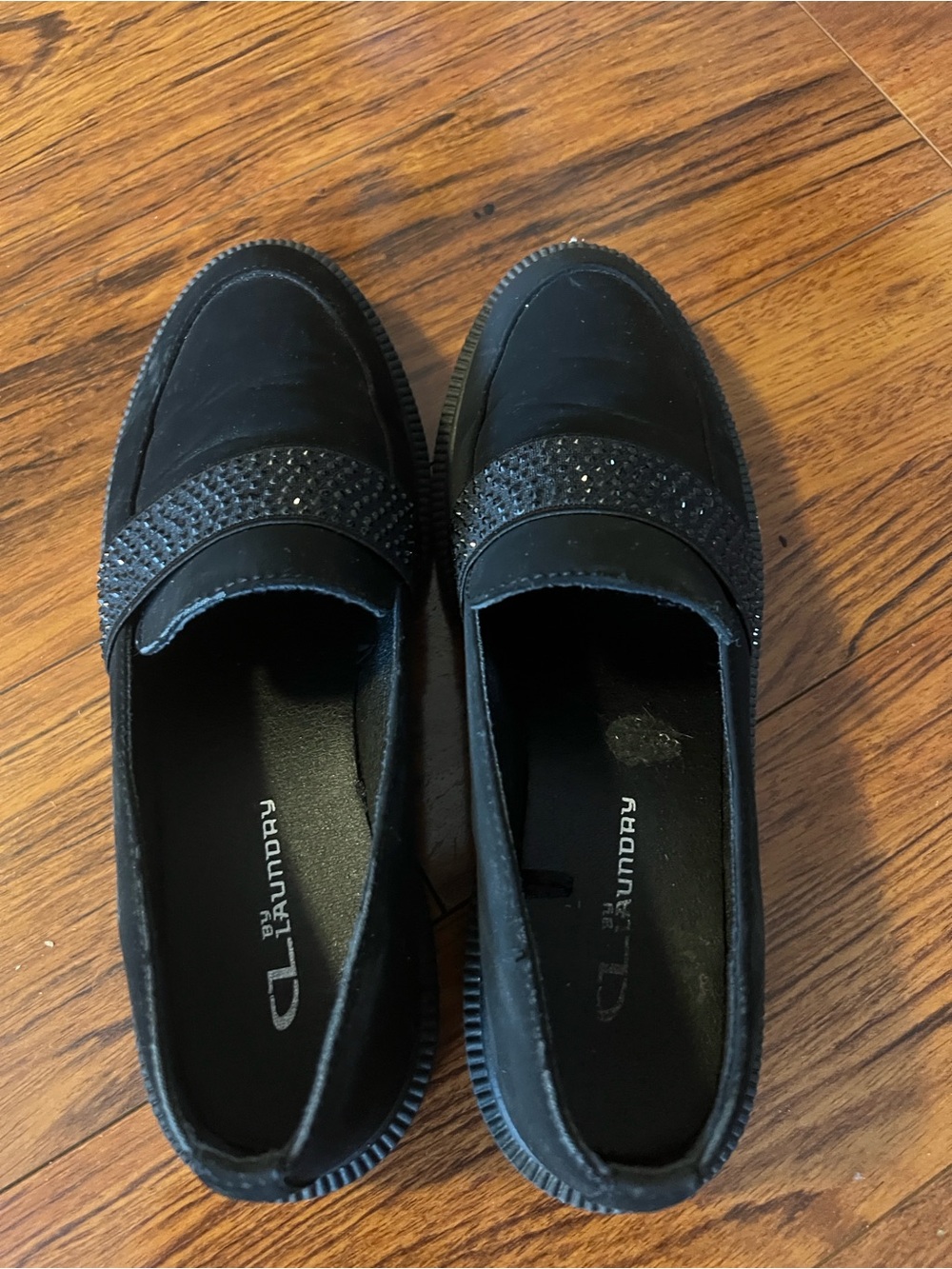 CL by Laundry Black Crystal-Trim Slip-On Loafers